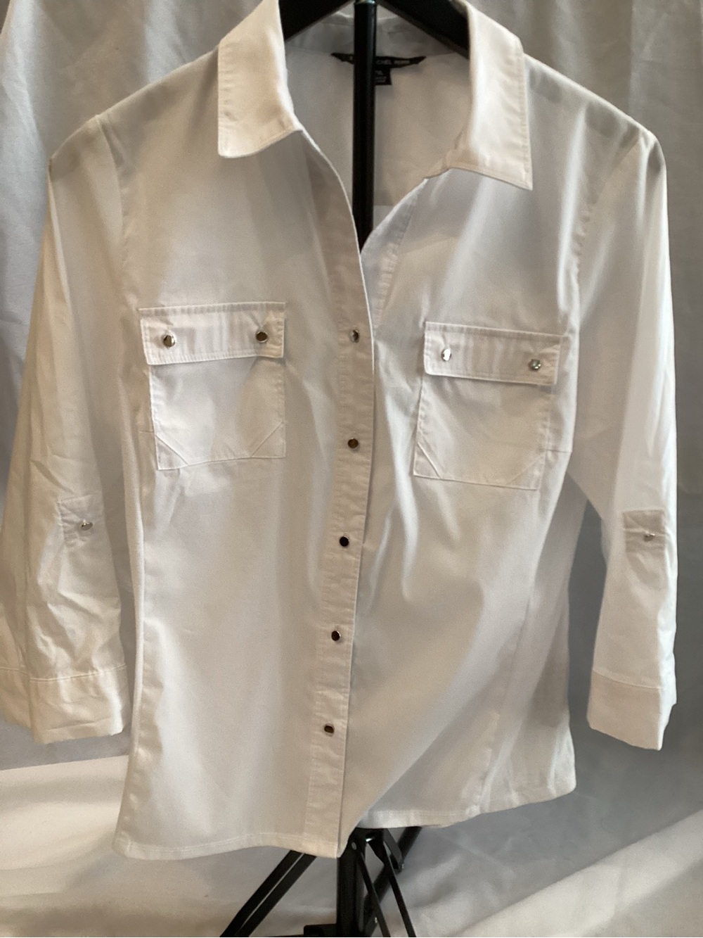 Zac & Rachel White Button-Front Utility Shirt with Pocket Flaps